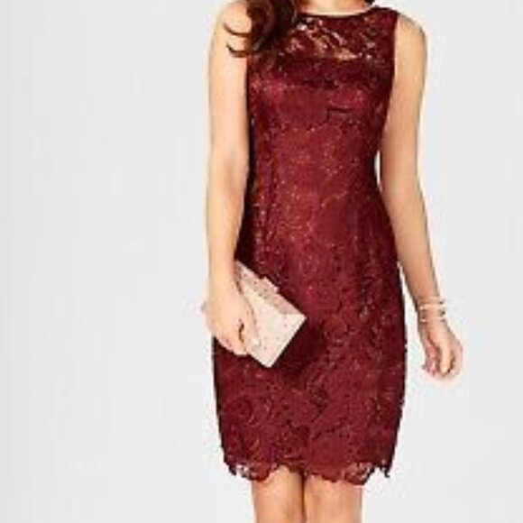 Adrianna Papell Lace Sheath Dress Deep red Wine size 6 - Picture 1 of 11